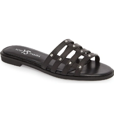 Yosi Samra Cara Slide Sandal In Black/ Silver Studs