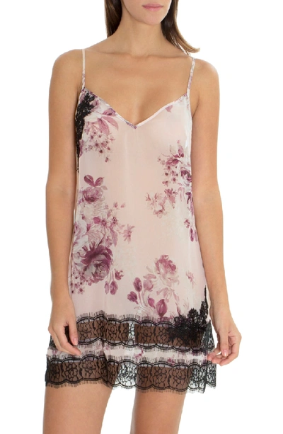 Midnight Bakery Lace Trim Satin Chemise In Simone Print-mauve Ground