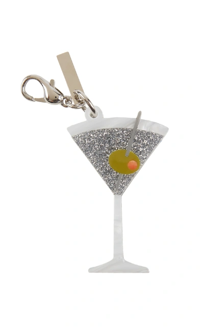 Edie Parker Martini Charm Keychain In Silver