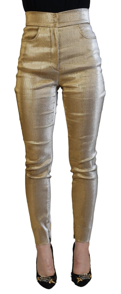 Dolce & Gabbana Gold Cotton Skinny High Waist Denim Pants