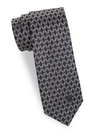 Versace Printed Silk Tie In Black Grey