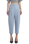 Stella Mccartney Pleated Wide Leg Wool Crop Trousers In Baby Blue