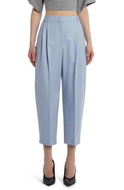 Stella Mccartney Pleated Wide Leg Wool Crop Trousers In Baby Blue