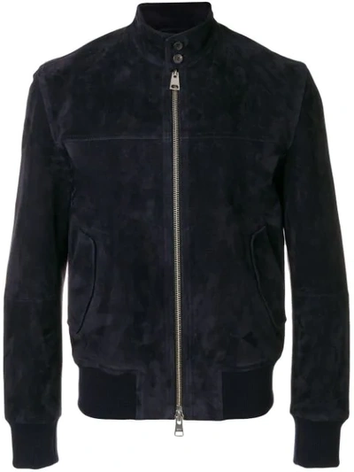 Ami Alexandre Mattiussi Suede Leather Zipped Jacket Harrington Collar In Blue