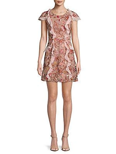 For Love & Lemons Embroidered Mini Dress In Nude Floral