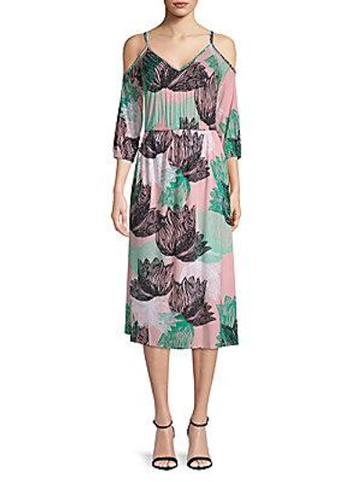 Rachel Pally Ariana Floral Cold-shoulder Midi Dress In Agave Print