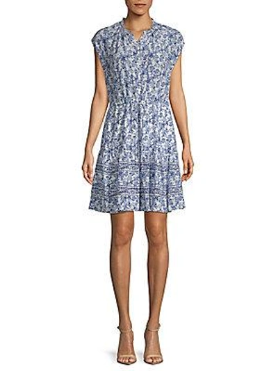 Rebecca Taylor Aimee Floral Silk Shirtdress In Blue Combo