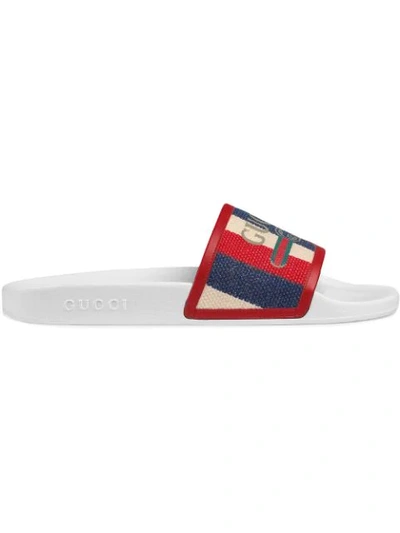 Gucci Baiadera Stripe Slide Sandals RED Gucci Baiadera-striped Rubber Slides In Red-white | ModeSens main image 3