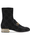 Gucci Horsebit Gg Crystal-embellished Velvet Ankle Boots In Black