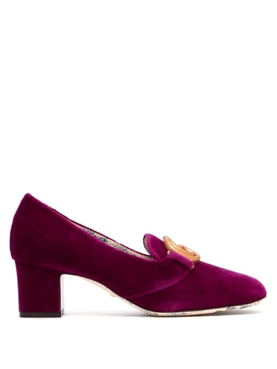 Gucci Velvet Mid-heel Pump With Double G In Fuchsia Velvet