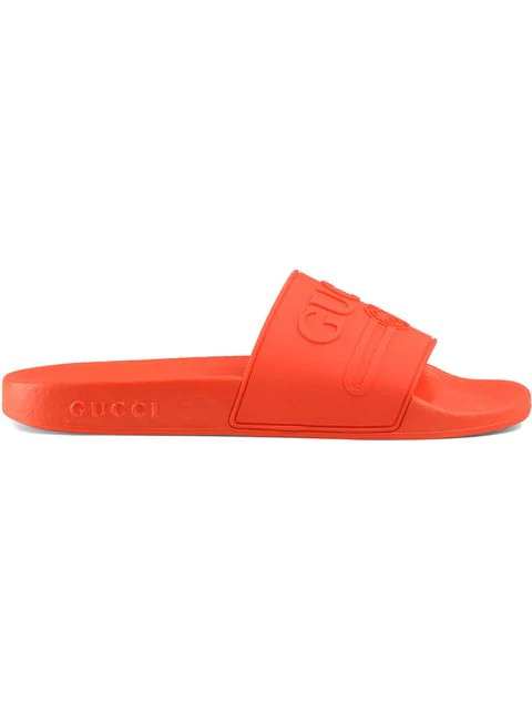 gucci logo rubber slide sandal orange