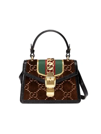 Gucci Mini Sylvie Velvet Top Handle Bag - Brown | ModeSens