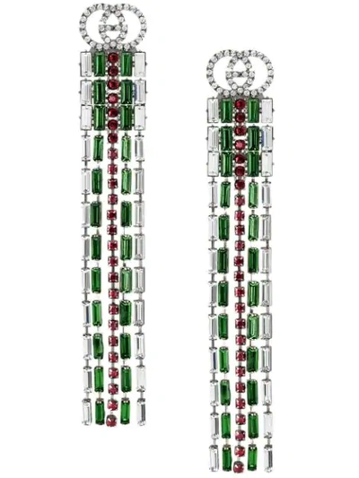 Gucci Tennis Crystal-embellished Brass Drop Earrings In Crystal/green