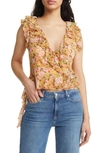 Open Edit Ruffle Sleeveless Crop Top In Orange Multi Meadow Floral