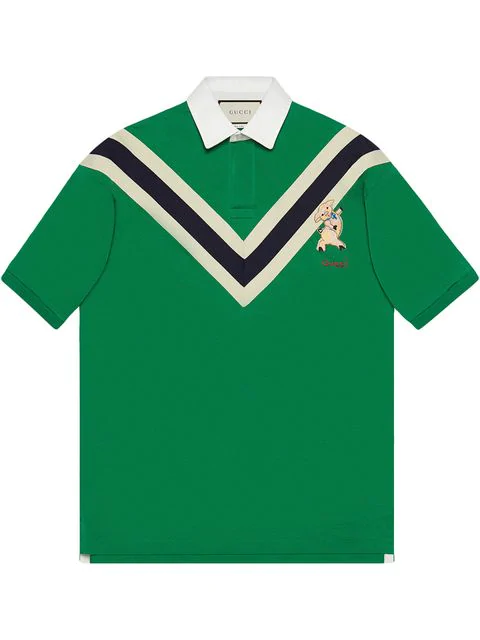 Gucci Chevron Polo With Piglet In Green 