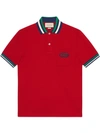 Gucci Men's Piqu&eacute;-knit Polo Shirt With Contrast Color In Red Cotton