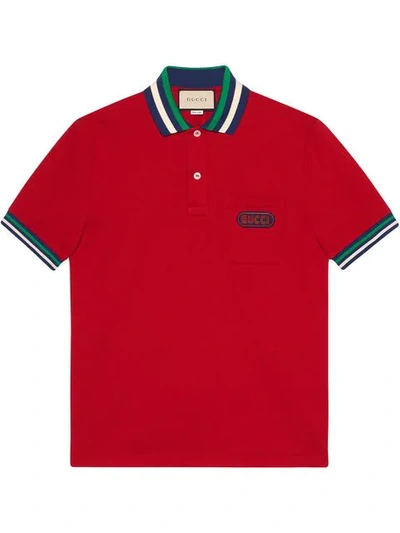 Gucci Men's Piqu&eacute;-knit Polo Shirt With Contrast Color In Red Cotton