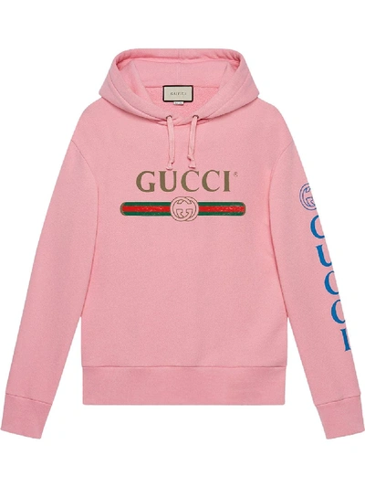 Gucci Logo-print Cotton-jersey Hooded Sweatshirt In Pink