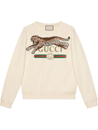 Gucci Appliquéd Logo-print Loopback Cotton-jersey Sweatshirt In Cream