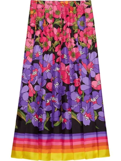Gucci Floral Degrade Silk Twill Pleated Midi Skirt In Multicolor