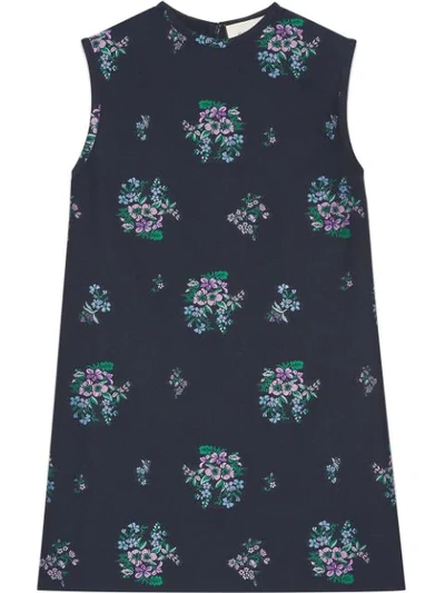 Gucci Flowers Fil Coupé Cotton Wool Tunic Top In Blue
