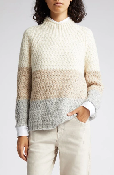 Eleventy Alpaca-wool Striped Sweater In Bianco Sabbia E Grigio Chiaro
