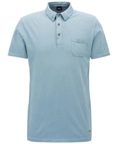 Hugo Boss Boss Men's Regular/classic-fit Garment-dyed Cotton Polo In Greyblue