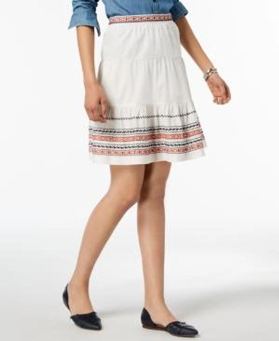 Tommy Hilfiger Cotton Embroidered Skirt, Created For Macy's In Ivory