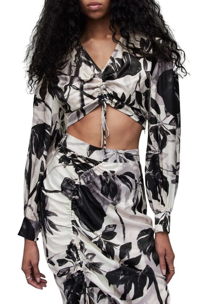 Allsaints Carlie Jackie Floral Cropped Blouse In Ecru White