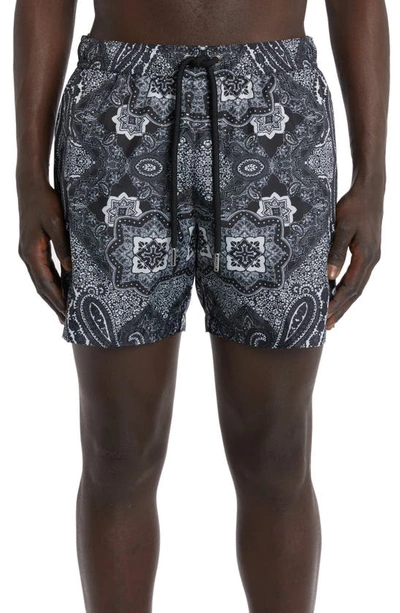 Moncler Printed Swim Trunks In Black