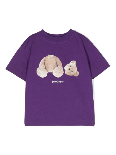 Palm Angels Kids' Logo-print Cotton T-shirt In Purple