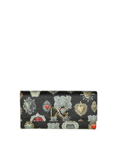Dolce & Gabbana Leather Wallet With Sacred Heart Print In Black