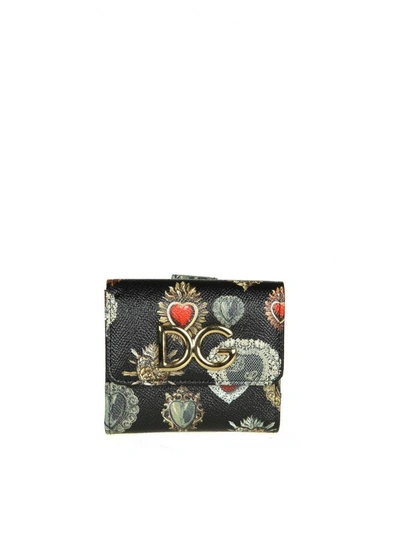 Dolce & Gabbana Wallet In Leather Sacred Heart With Logo In Black