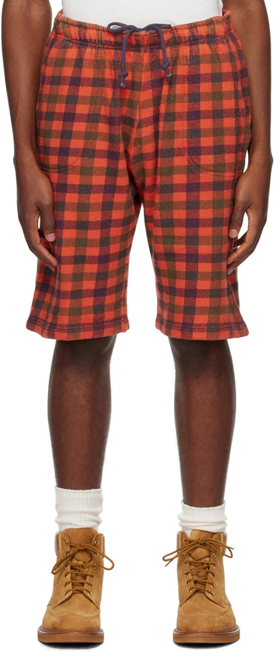 Erl Check Print Fleece-jersey Bermuda Shorts In Orange