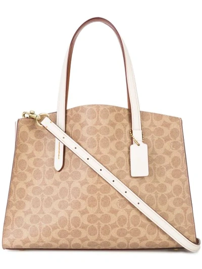 Coach Charlie Carryall In Signature Canvas In Beige/brown In Chalk/brass