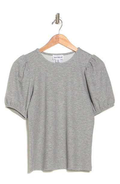 For The Republic Short Puff Sleeve Rib Knit Top In Grey