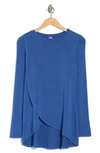 Go Couture Crossover Front Long Sleeve Top In Blue Perennial