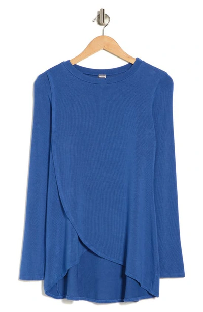 Go Couture Crossover Front Long Sleeve Top In Blue Perennial