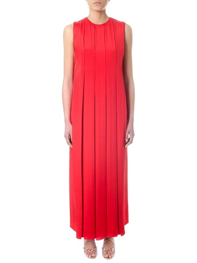 Valentino Red Silk Pleated Dress
