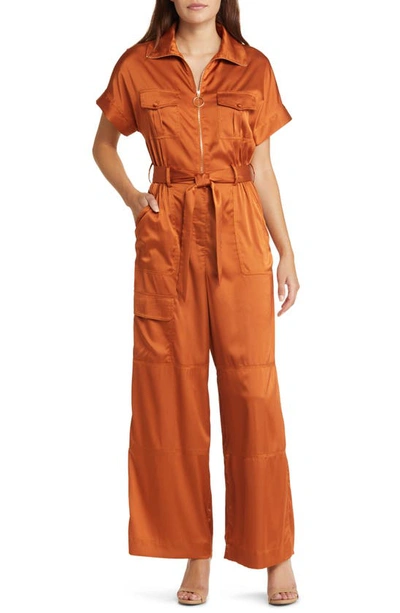 Hutch Kerrigan Satin Utility Jumpsuit In Orange