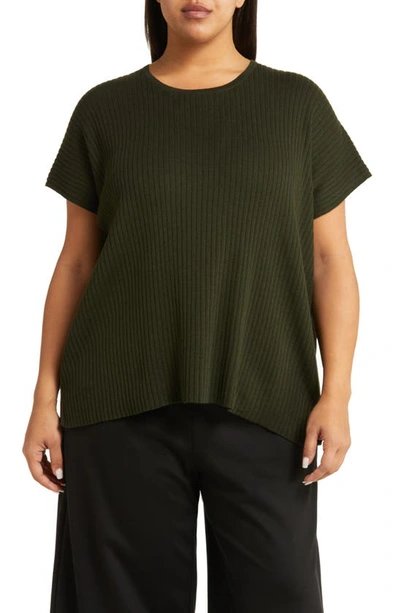 Eileen Fisher Rib Organic Cotton Blend Boxy Top In Black