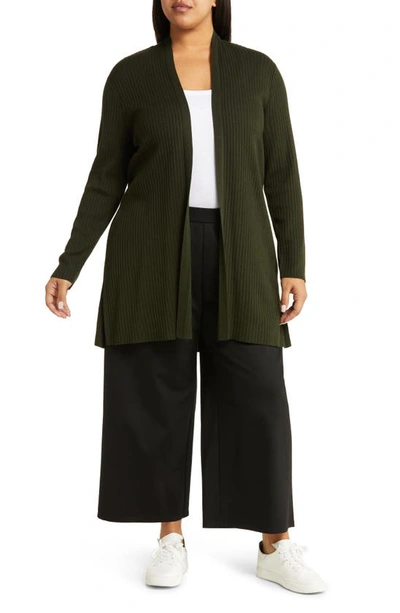 Eileen Fisher Rib Longline Cardigan In Woodland