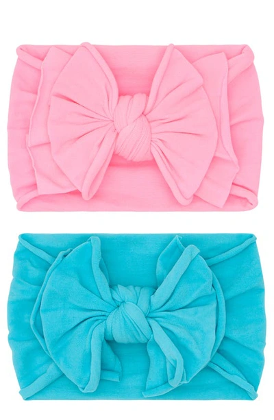 Baby Bling Babies' 2-pack Fab-bow-lous Headbands In Neon Pink A Boo Neon Blue