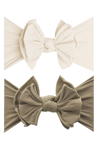Baby Bling Babies' 2-pack Fab-bow-lous Headbands In Oatmeal Latte