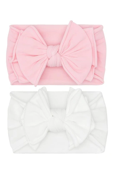 Baby Bling Babies' 2-pack Fab-bow-lous Headbands In Pink White