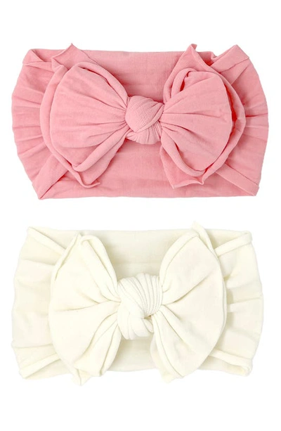 Baby Bling Babies' 2-pack Fab-bow-lous Headbands In Zinnia Ivory