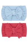 Baby Bling Babies' 2-pack Fab-bow-lous Headbands In Dusty Blue Frt Punch