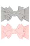 Baby Bling Babies' 2-pack Fab-bow-lous Headbands In Grey Rose Quartz