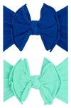 Baby Bling Babies' 2-pack Fab-bow-lous Headbands In Indigo Mint