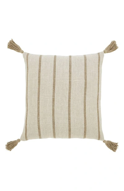 Renwil Truden Stripe Tassel Square Accent Pillow In Natural Linen / Dark Brown Linen Stripe